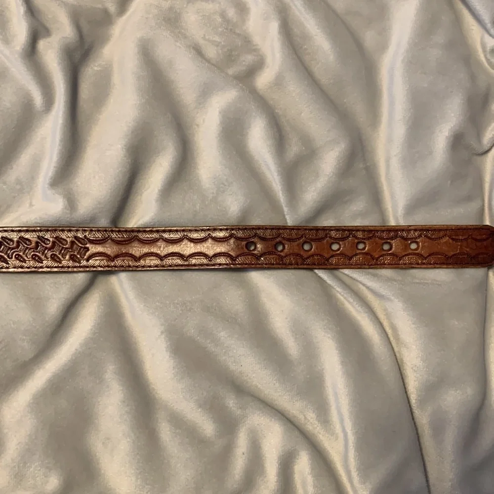 Panama leather tooled brown belt size 38